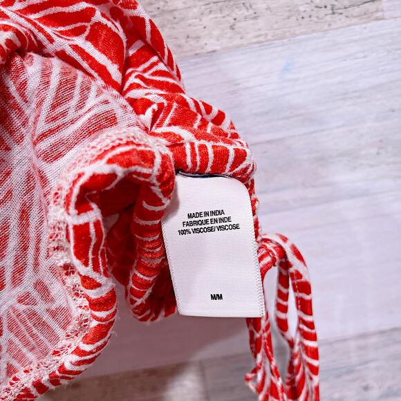 Lucky Brand Marny Mosaic Tile Top Orange White Tie Hem V Neck Boho Womens Medium - Picture 7 of 9